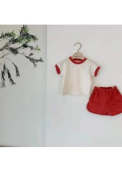 Summer Short Sleeve Solid Newborn Girls Cotton Fashion T-shirt Infant Baby Boys Short Pants 0-3 Years