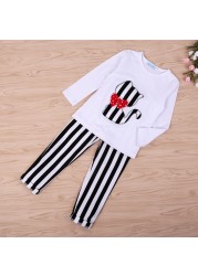 Spring Children Sportswear Clothing Sets White Dress + Striped Trousers 2 Pieces Sets Girl Kids Girls Clothes