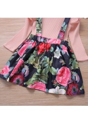 Spring Blouse + Flower Suspender Skirt 2pcs Toddlers Girl Newborn Baby Clothing Sets