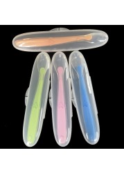 1pc Baby Feeding Spoon With Storage Box Non-slip Baby Training Spoon Food Grade Silicone Cute Baby Feeding Tableware