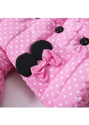 Infant Autumn Winter Jacket For Baby Girls Down Children Bowknot Outerwear Coats Dot Hooded Cotton Kids Clothes