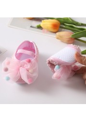 Baby Girl Net Yarn Bowknot Sweet Princess Shoes Summer Spring Toddler Soft Sole Walking Shoes Headband Set