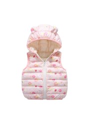 Baby Boy Winter Down Vest Cute Ear Hooded Puffer Vest Cartoon Lightweight Waistcoat Vest For Baby Girls Boys 6M-6Y