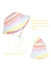 Spring Summer Sun Shading Fisherman Hat Kids Rainbow Stripe Bucket Cap Child Adjustable Portable Hat
