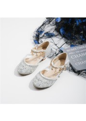 Girls-up sandal height students rhinestone princess shoes pink new shoes children's hollow glass slippers shiny girl dress