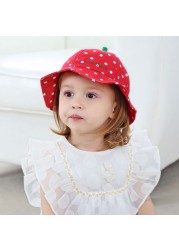 Kids Red Strawberry Dot Hat Baby Spring Summer New Cotton Bucket Cover Lovely Outdoor Sun Hat