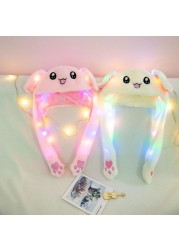 Lovely Luminous/No Light Plush Rabbit Hat Funny Play Toy Up Down Moving Rabbit Ears Air Cushion Toy Hat Girlfriend Kids Gifts 1pc