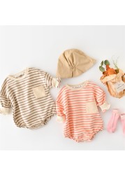 Newborn Casual Underwear 2022 Spring Infant Rompers Outdoor Kids Long Sleeve Stripe Jumpsuits Baby Boys Girls One Piece Clothes