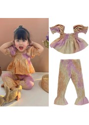 Girls Dress Ins Hot Style 2022 Spring/Summer BeO Series Linen Tie Dye Cute Suits Blouse Tops Trousers Suits Baby Bodysuits