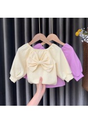 Spring Autumn Kids Girl T-shirt Children Girls Bow Casual Top Sweet Baby Clothes Toddler Long Sleeve Fashion Top