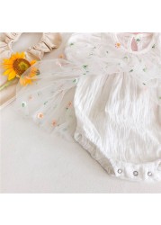 Newborn baby girl clothes summer infant princess floral tulle dress with jumpsuit bow headband baby girl clothes