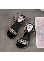 New Girl Roman Sandals Children 2022 Rhinestone Silver Buckle Baby Shoes With Low Peep Toe Sandal Shoes Children Birthday Gift