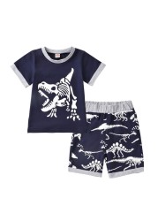 Jlong 2pcs/set Cute Cartoon Boys Clothes Set Boys Dinosaur Short Sleeve Shorts Set Casaul Suit 1-6 Years Children's Clothing