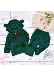 Cartoon Velvet Tracksuit Eear Ruffle Kids Children Clothing Set Autumn Winter Girls Baby Costume 2pcs Suit