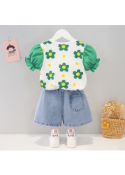 Girls suit 2022 new summer Korean style children's summer clothes baby girls small flower short-sleeved clothes two-piece suit