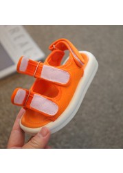 Children Sandals Chunky Cotton Fabric Summer Candy Color Hook Loop Boys Girls Sliders Beach Soft Comfy 26-36 Daily Kids Flats