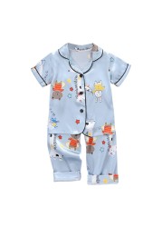 Summer 2pcs/set Kids Boys Short Sleeve Tops+Pants Sleepwear Cartoon Pajamas Home Children Girls Set 2-7 Years Kids