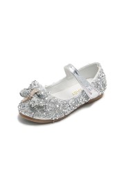 Fashion girls princess shoes bow sequins leather children shoes 2022 new spring wedding party dance round makeup mirror for kids