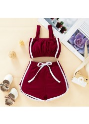 Girls Sportswear Set Baby Kids Sling Vest Tank Top Short Pants Gradient Sportswear Children Summer Clothes 2-6y