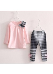 Keelorn Girl Active Clothing Set Spring Autumn Baby Girl Hooded Top and Pants 2pcs Cute Children Clothes Print Bowknot Costumes