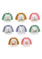 Long-sleeved waterproof baby bibs, cute animal, ergonomic curve design, burp board, smoky