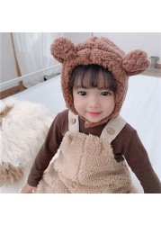 Winter Kids Bunny Hat Cute Plush Warm Baby Hat For Boy Girl Imitation Lamb Wool Baby Bonnet Infant Cap Kids Hat 1-3 Years