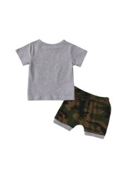 Summer Children Boy Letter Print T-shirt + Shorts Set Summer Camouflage Kids Boys Clothes Sets Baby Sets 1-3 Years For Baby