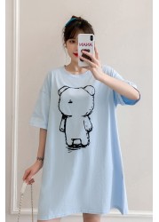 2096#2022 Summer Korean Fashion Cartoon Printed Cotton Maternity Tees Loose T-shirt Clothes for Pregnant Women Pregnancy Tops