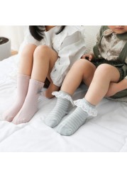 5 Pairs 0-8Y Baby Solid Socks Bowknot Cute Toddler Tube Socks Girl Cotton Breathable Stripe Toddler Socks Toddler Clothing Accessories