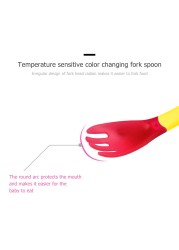 Children spoon and fork baby safety temperature sensor children feeding dishes kitchen spoons for kids