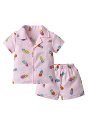 Summer Baby Girls Pajamas Set Strawberry Print Button Baby Pajamas Sets Sleepwear Kids Pajama Sets