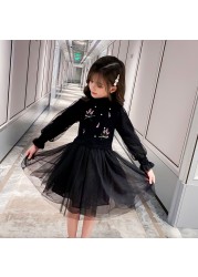 WKPK New Spring Autumn Girls Dress Leisure Fashion Children Clothes Pearl Long Sleeve Children Dresses Comfortable Soft Gauze Skirt