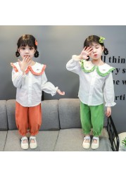 Baby Girl Clothes Sets Toddler 2022 Fashion Infant Spring Autumn 2pcs Sweet Clothes Solid Doll Collar Shirt+Pants Baby Tracksuit