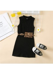 Girls Casual Dresses 2022 New Summer Kids Baby Solid Color Sleeveless Costumes Belt Bag Birthday Party Princess Vestidos