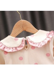 Cute Soft Cotton Baby Girls Clothes Doll Collar Polka Dot Embroidery Mesh Stitching Kids Picnic Birthday Special Offer