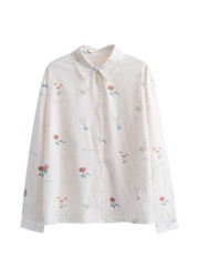Sweet Flower Summer White Shirt Women Blouse Design Top Elegant Outerwear Long Sleeve Chiffon Female Shirt FLL0803