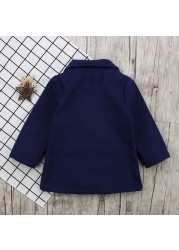 Fashion long sleeve lapel collar solid blue coat children girl suit collar coat spring and winter cute college style coat