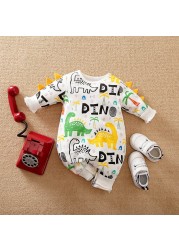 Baby boy clothes newborn onesie autumn and winter full print children warm cartoon dinosaur baby girl onesie crawling suit