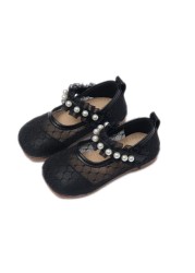 Girls Sandals Child Fashion Princess Pearl Net Surface Girls Shoes 2022 Pupils New Comfortable Single Shoes Baby Princess