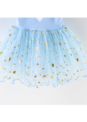 Summer Floral Ruffle Dress Toddler Baby Girls Floral Sleeve Heart Floral Print Dresses Sequins Tulle Princess Dress Party Dress