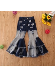 Spring All-match Girls Jeans Trumpet Elastic Waist Flared Pants Children Trousers Bell bottomed Jeans For Girl Clothing 2-7Years