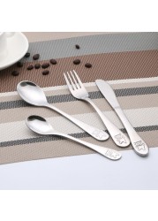 4pcs/set Baby Spoon Spoon Food Feeding Fork Knife Utensil Set Stainless Steel Kids Learning Eating Habit Children Tableware