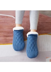 1 Pair Thick Warm Sleep Socks Slippers Women Girls Autumn Winter Velvet Home Floor Socks Non-slip Mid-tube Kawaii Cute Socks