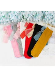 Children Cotton Socks Knee High Toddlers Girls Sock Big Bows Soft Infant Baby Long Tube Sock Kids School