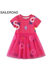 Glieroad 2-8 Years Baby Girls Cute Unicorn Princess Dress Girl Summer Short Sleeve Dresses Kids Clothes Children Suits