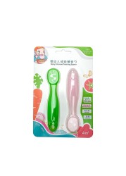 2pcs Lovely Baby Learning Spoon Set Baby Toddler Anti-slip Feeding Training Utensils Tableware Silicone Teether
