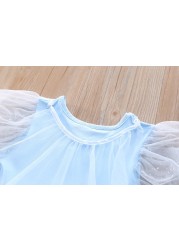 Summer Kids Dresses For Girls Frozen Elsa Lace Mesh Short Sleeve Beautiful Princess Dress Korean Toddler Children Dresses Vestidos