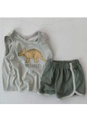 MILANCEL 2022 Summer Baby Clothes Set Toddler Vest T-shirt and Pants 2pcs Baby Suit Dinosaur Print Boys Clothes
