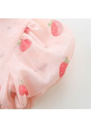 LAUDKA Summer 0-24M Girls Cotton Strawberry Print Underwear Infant Princess Jumpsuit Summer Chinese Style Lace Clothes 2022