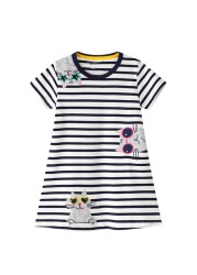 Little maven 2022 baby girls summer dress cotton lined cat children's casual lovely and comfortable clothes for 2-7 years old